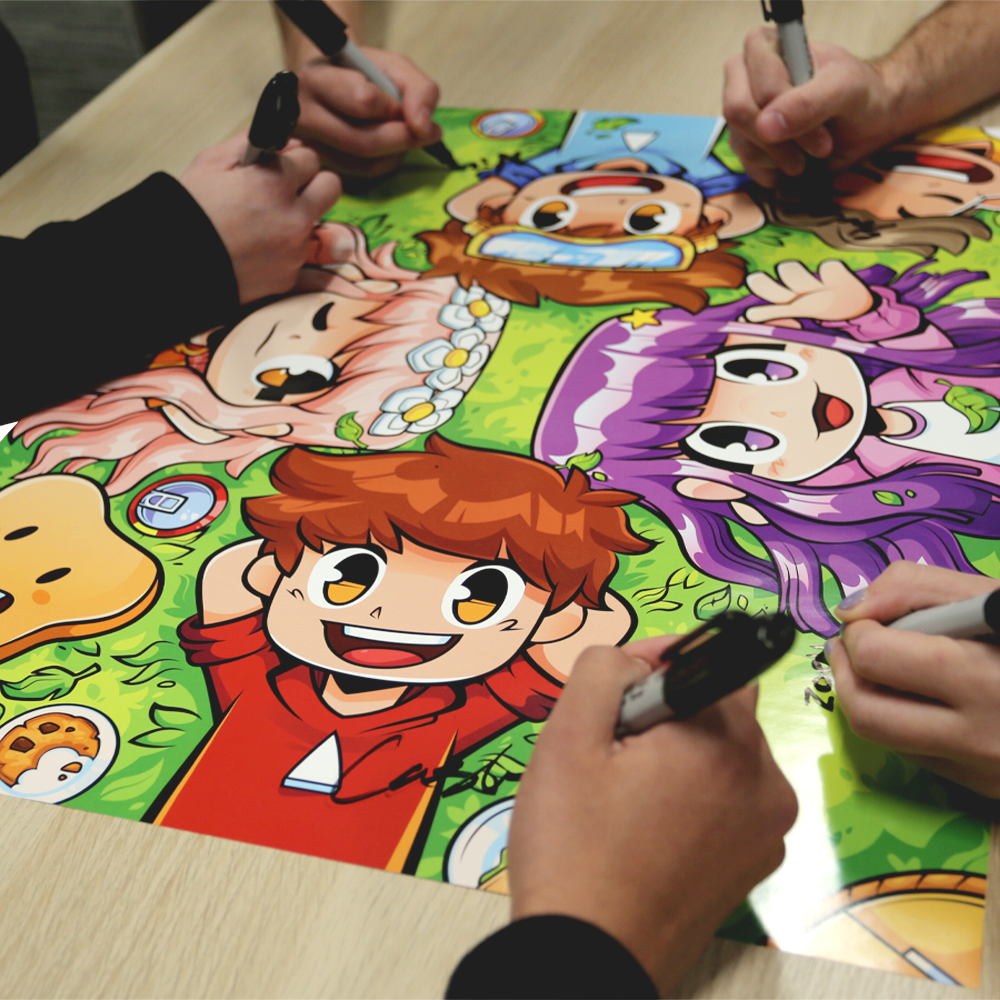 Cash, Nico, Mia, Zoey, and Shady signing Crew Poster in real life